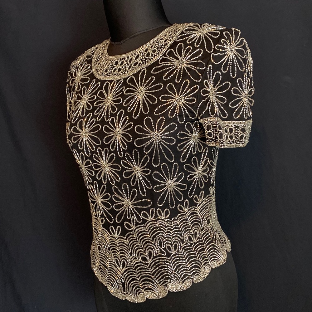 Sold Papelle Boutique Evening Silk Beaded Top - Picture 4 of 8